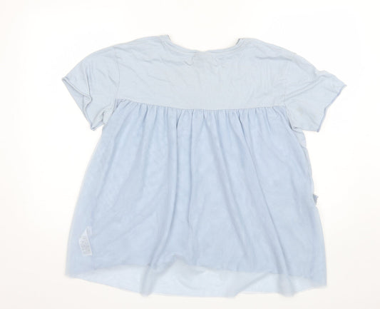 Topshop Womens Blue Cotton Basic T-Shirt Size 10 Round Neck