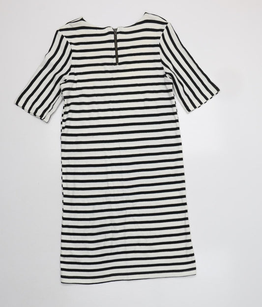 River Island Womens White Striped Cotton A-Line Size 8 Round Neck