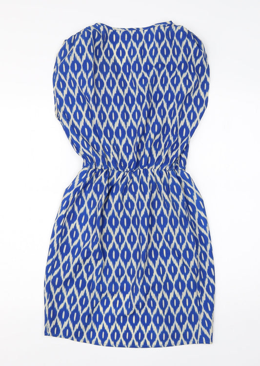 Glamourous Womens Blue Animal Print Polyester A-Line Size 8 V-Neck