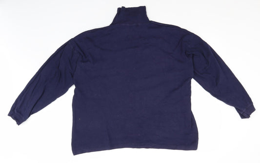 Country Trader Mens Blue High Neck Cotton Pullover Jumper
