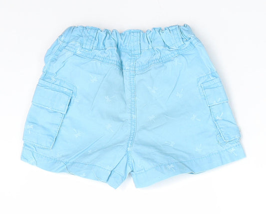 Victor Dodea Boys Blue Floral Cargo Trousers Size 12 Months - Palm Tree Print Back Elastication