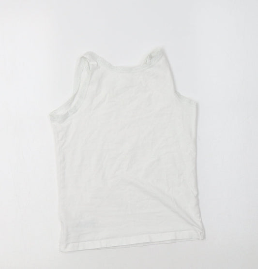 NEXT Girls White Cotton Basic Tank Size 7-8 Years Round Neck