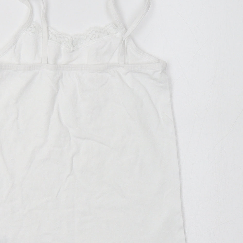 NEXT Girls White Cotton Camisole Tank Size 7-8 Years V-Neck - Lace Detail