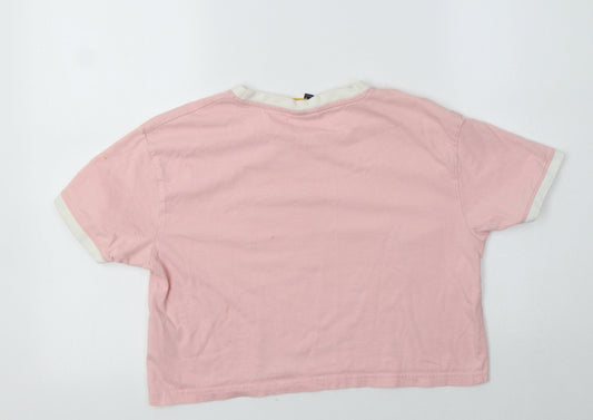 ellesse Womens Pink  Cotton Cropped Polo Size 8 Crew Neck