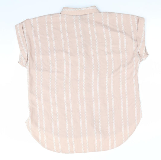 Florence and Fred Womens Pink Polyester Basic Button-Up Size 12 Collared - Vertical Chain like print Dull Pale Pink