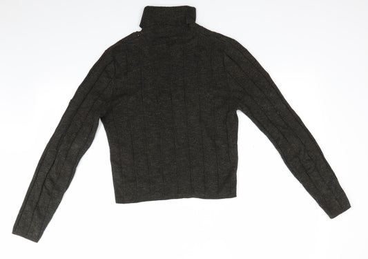 New Look Womens Green Roll Neck Striped Cotton Pullover Jumper Size 12 - Green mix Vertical Same colour stripe