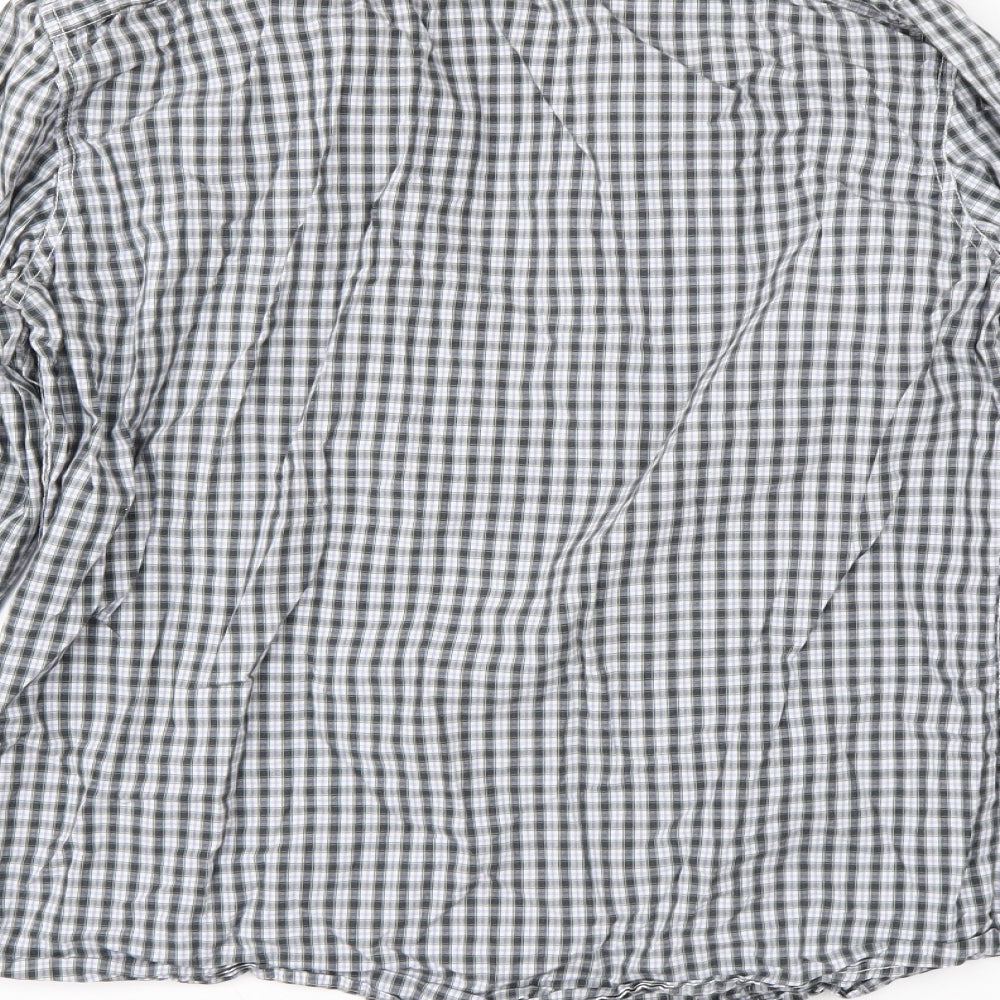 M&S Mens Grey Check Cotton Button-Up Size M Collared Button