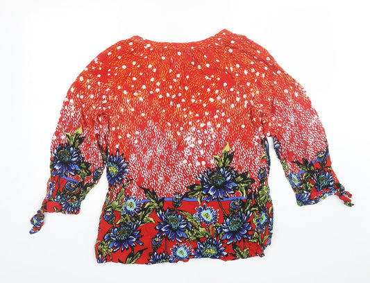 Figuerca & Flower Womens Orange Floral Basic Blouse Size XL V-Neck