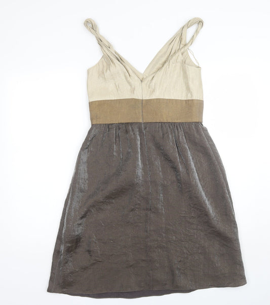Adrianna Papell Womens Brown Polyester Shift Size 8 V-Neck