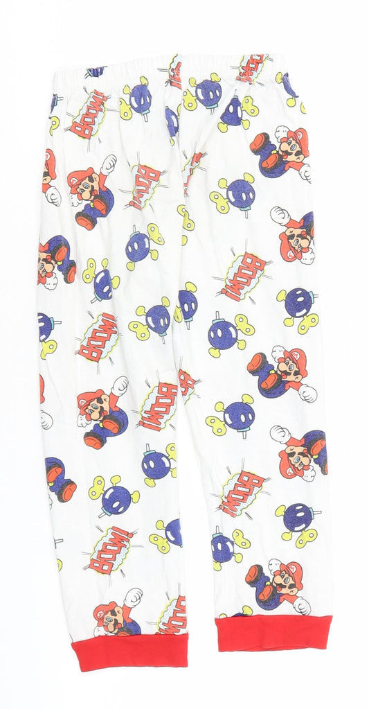 Mario Girls White Geometric Cotton Pyjama Pants Size 8-9 Years