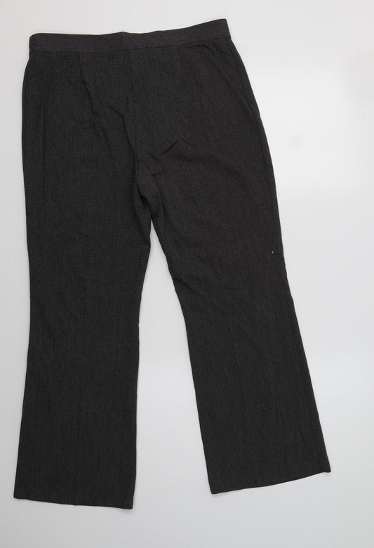 M&S Womens Black Herringbone Polyester Dress Pants Trousers Size 14 L28 in Regular
