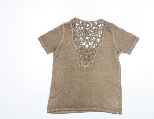 River Island Womens Brown Cotton Basic T-Shirt Size 10 Scoop Neck