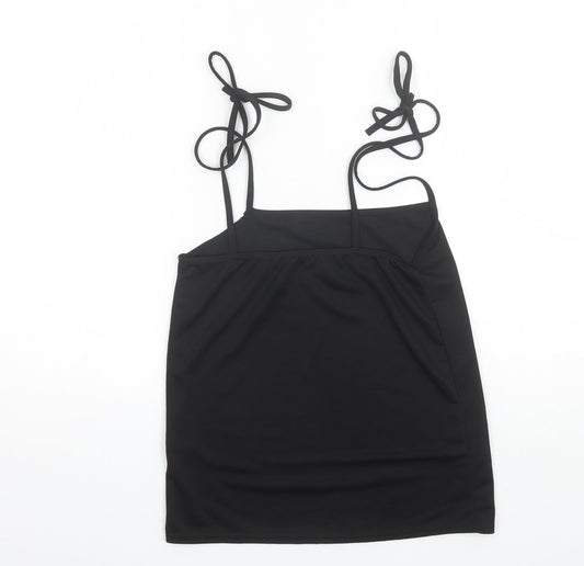 PRETTYLITTLETHING Womens Black Polyester Camisole Blouse Size 10 Round Neck