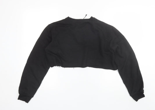 PRETTYLITTLETHING Womens Black Round Neck Cotton Pullover Jumper Size M - Cropped