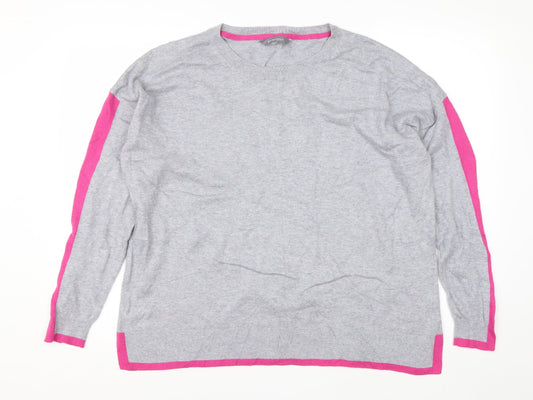 Debenhams Womens Grey Round Neck Striped Cotton Pullover Jumper Size 16