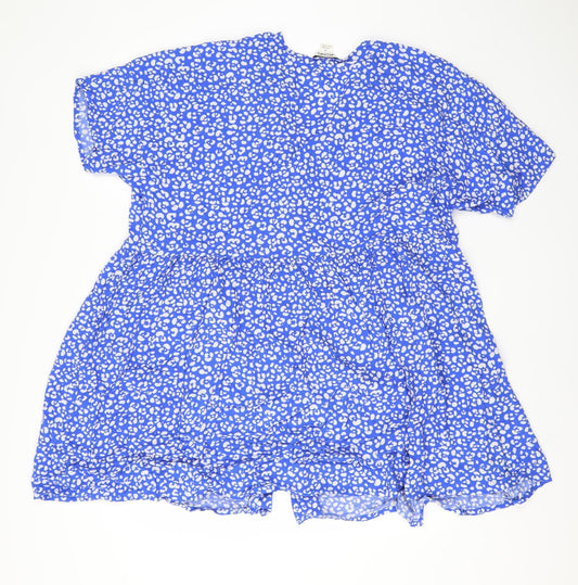 Monkl Womens Blue Animal Print Viscose A-Line Size M Round Neck