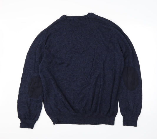 Easy Mens Blue Round Neck Cotton Pullover Jumper Size XL