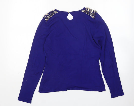 Darling Womens Blue Round Neck Viscose Pullover Jumper Size M