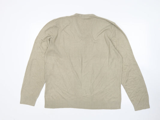 M&S Mens Beige V-Neck Acrylic Pullover Jumper Size L
