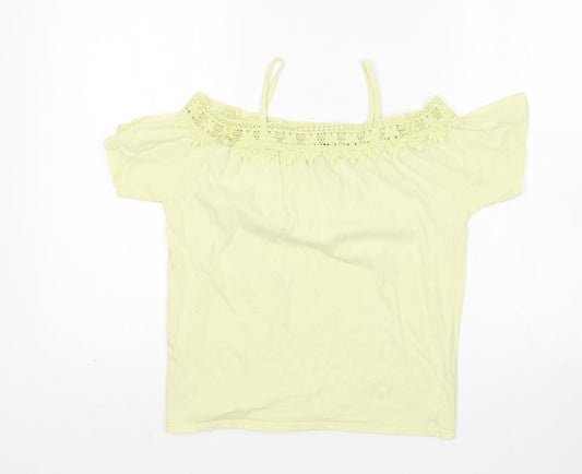 River Island Girls Yellow Cotton Basic Blouse Size 9-10 Years Boat Neck