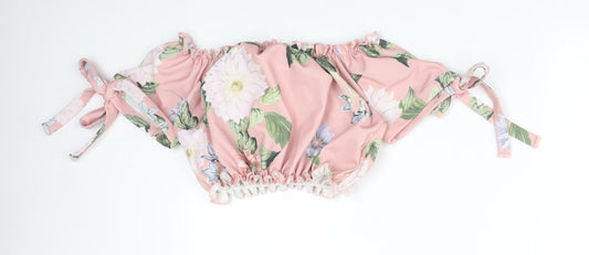 New Look Womens Pink Floral Polyester Basic T-Shirt Size 10 Off the Shoulder