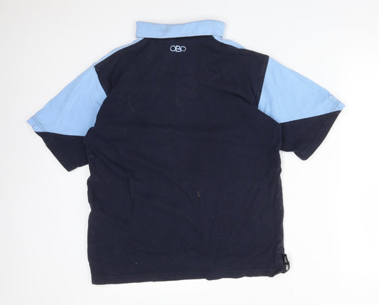 ONE BY ONE Mens Blue Colourblock Cotton Polo Size M Collared