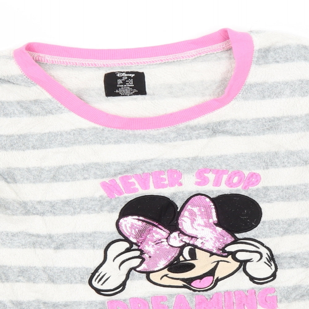 Disney Womens White Round Neck Striped Polyester Pullover Jumper Size 6   - Minnie Mouse