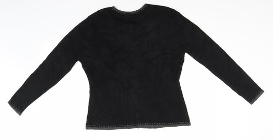 Bonmarché Womens Black Round Neck Acrylic Cardigan Jumper Size S