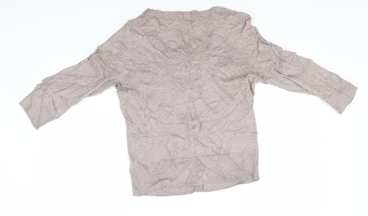Monsoon Womens Grey Round Neck Cotton Cardigan Jumper Size 12