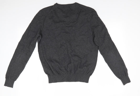 LERROS Mens Grey V-Neck Cotton Pullover Jumper Size S - Charcoal grey