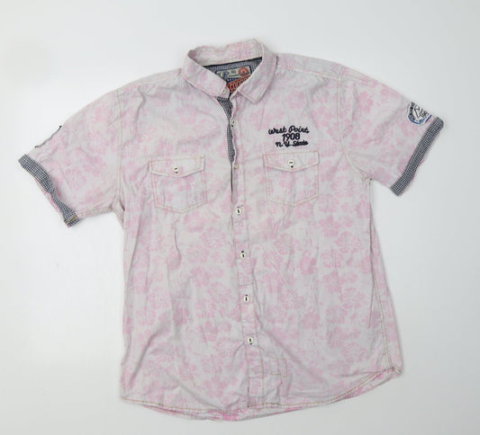 Lee Cooper Mens Pink Floral Cotton Button-Up Size L Collared