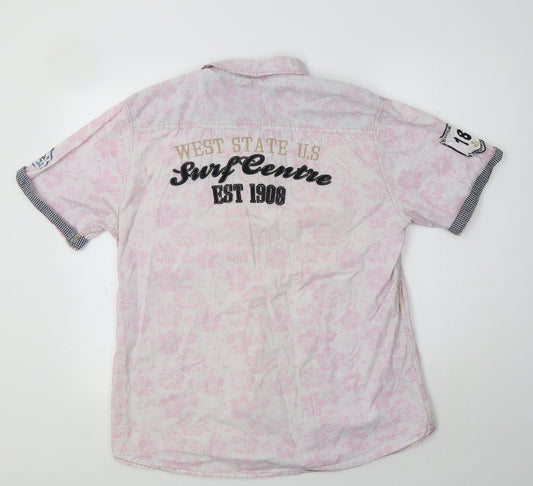 Lee Cooper Mens Pink Floral Cotton Button-Up Size L Collared