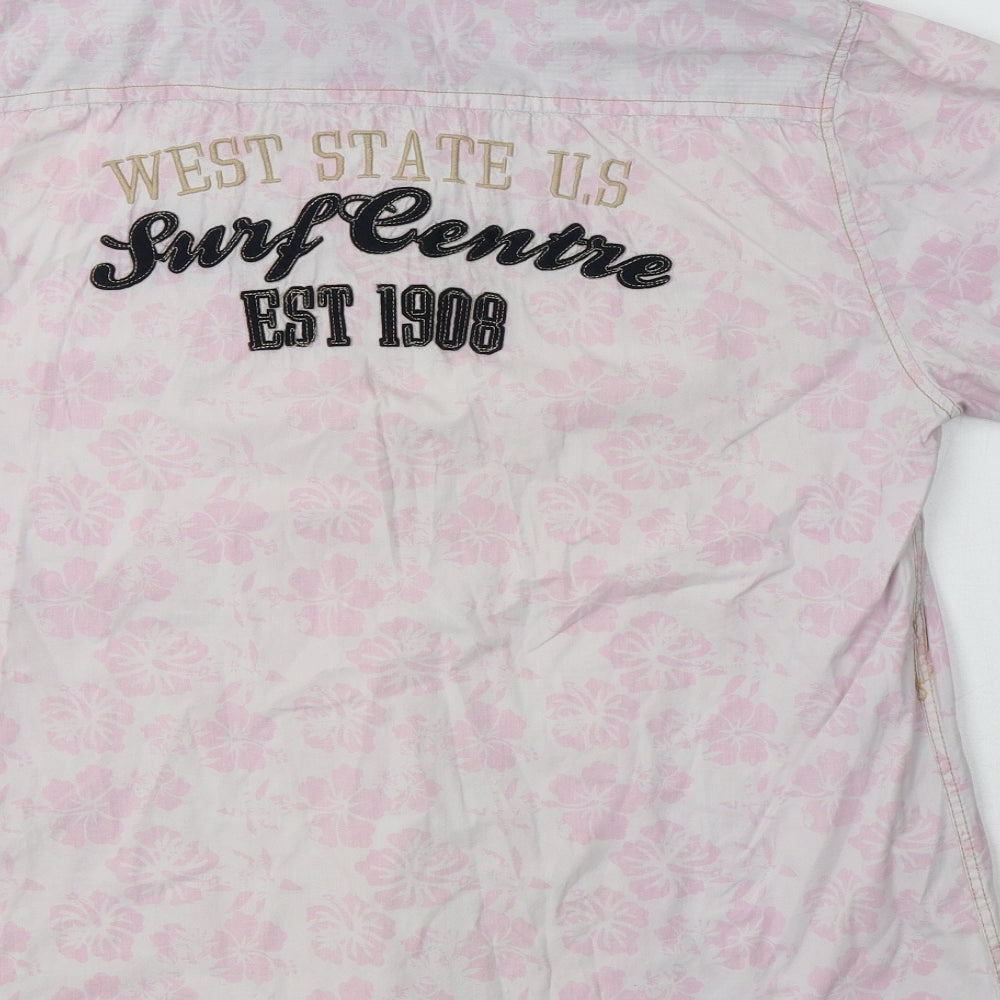 Lee Cooper Mens Pink Floral Cotton Button-Up Size L Collared