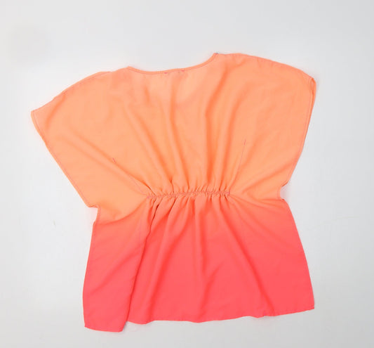 Primark Girls Orange Polyester Tunic Blouse Size 8-9 Years V-Neck - Embellished Collar