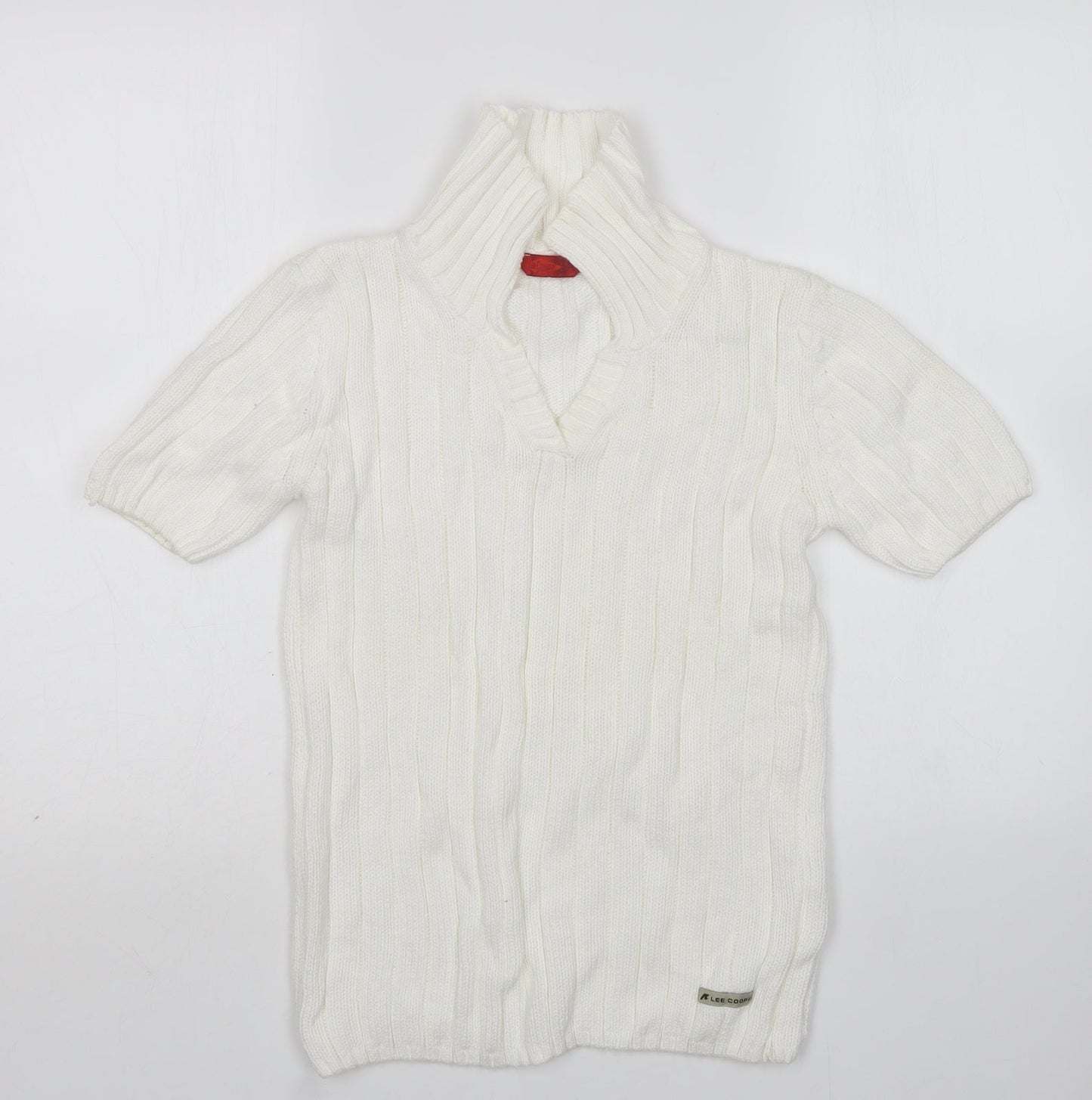 Lee Cooper Womens White V-Neck Cotton Pullover Jumper Size S