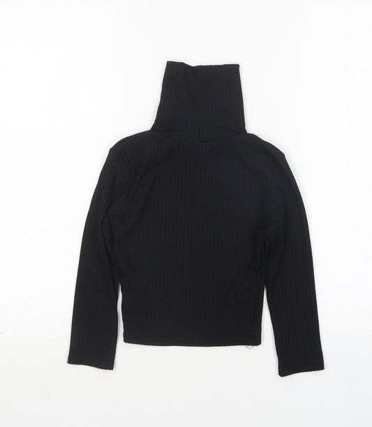 PRETTYLITTLETHING Womens Black Polyester Cropped T-Shirt Size 6 Roll Neck