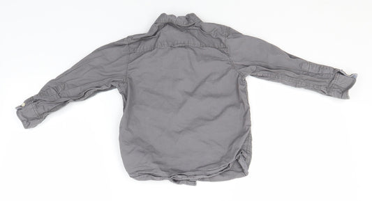 Preworn Boys Grey Cotton Basic Button-Up Size 3-4 Years Collared
