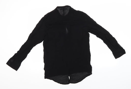 NEXT Womens Black Viscose Basic Button-Up Size 12 Crew Neck