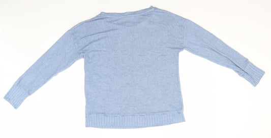 Marks and Spencer Womens Blue Round Neck Viscose Pullover Jumper Size 10