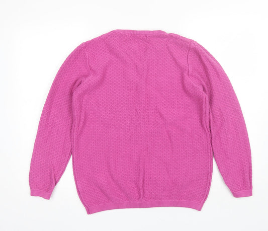 Isle Womens Pink Round Neck Cotton Pullover Jumper Size S