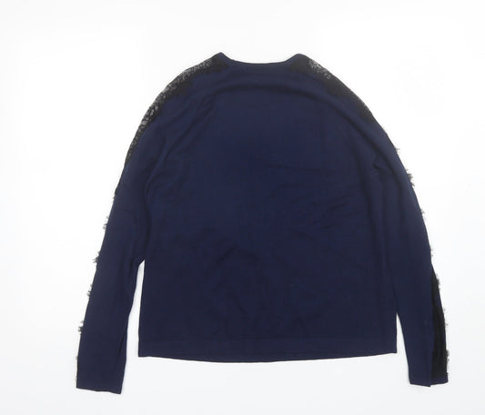 Warehouse Womens Blue Round Neck Viscose Pullover Jumper Size 12
