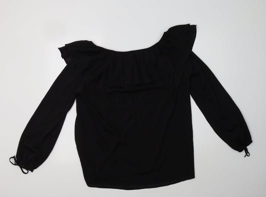 Wallis Womens Black Polka Dot Polyester Basic Blouse Size 12 Round Neck