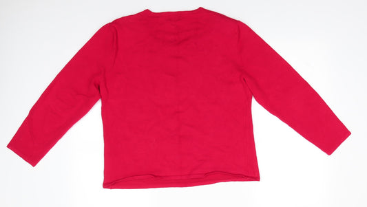 Roman Womens Red Round Neck Floral Viscose Pullover Jumper Size L - Ribbon Flowers