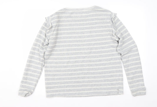 Papaya Womens Grey Round Neck Striped Cotton Pullover Jumper Size 14
