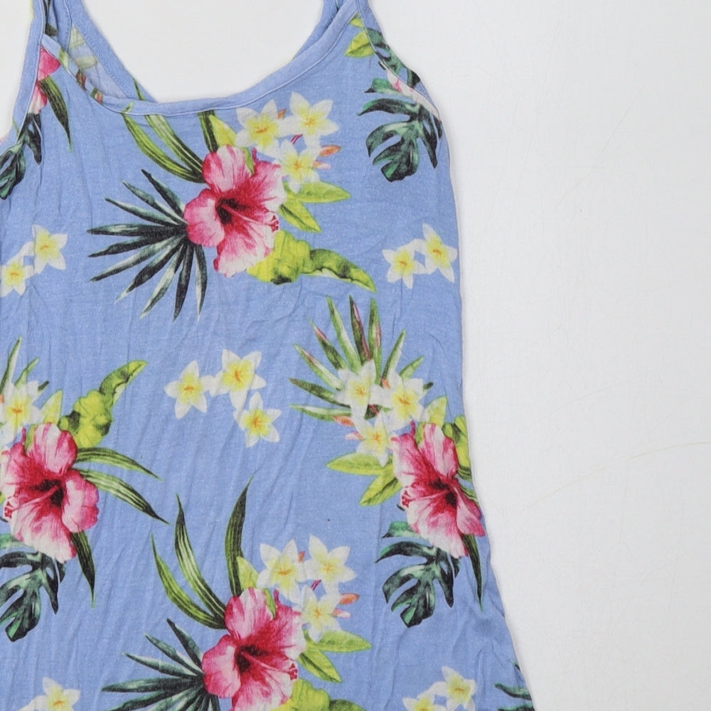 Peacocs Womens Blue Floral Viscose Camisole Tank Size 6 V-Neck