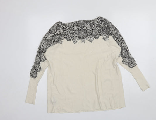 LAUREN VIDAL Womens White Round Neck Nylon Pullover Jumper Size XS