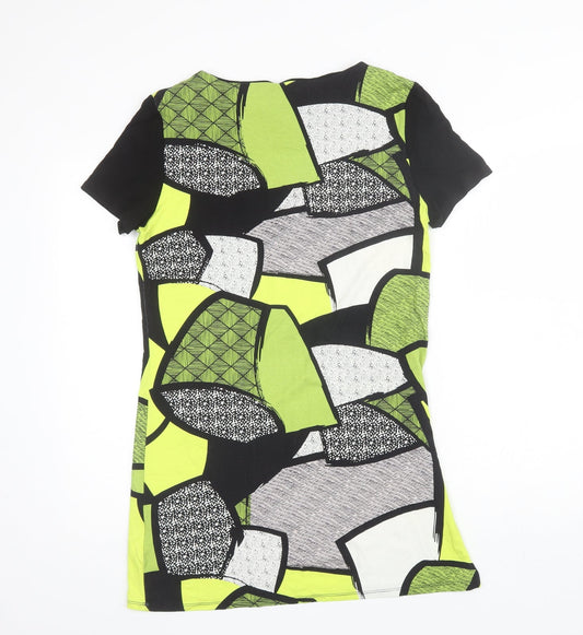 Micha Womens Green Geometric Viscose Shift Size M Round Neck