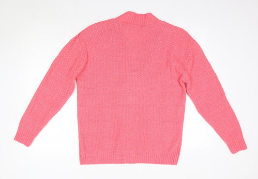 Fashion Alert Womens Pink V-Neck Acrylic Cardigan Jumper Size L