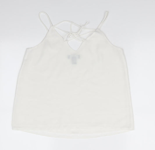 New Look Womens White Camisole Blouse Size 8 V-Neck - Lace up detail to back