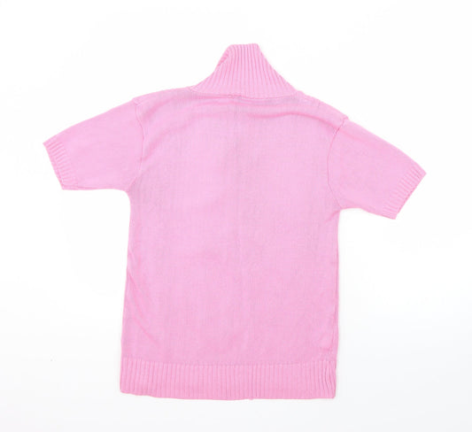 Preworn Womens Pink Collared Acrylic Pullover Jumper Size S